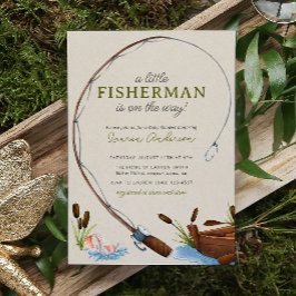 Lite Fisherman Watercolor Script Baby Shower Inbjudningar