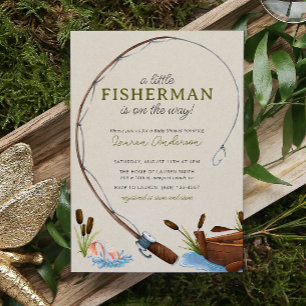 Lite Fisherman Watercolor Script Baby Shower Inbjudningar