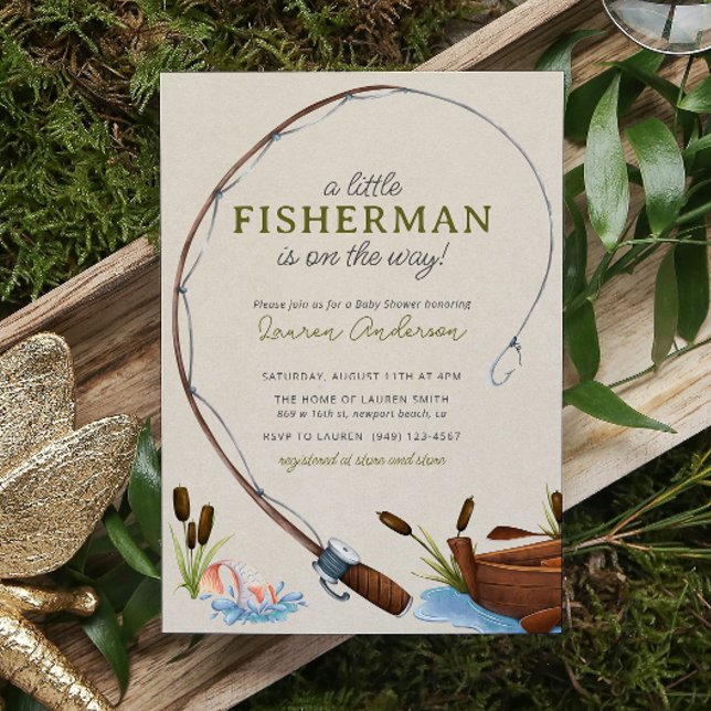 Lite Fisherman Watercolor Script Baby Shower Inbjudningar (Skapare uppladdad)