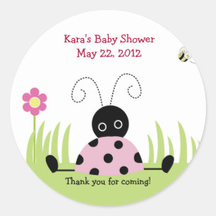 Lite för baby showerfavör för nyckelpiga (rosa) runt klistermärke