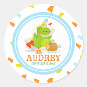 Lite för Dino för monster grön baby shower Runt Klistermärke