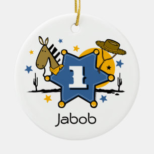 Lite för födelsedagminnessak för Cowboy 1st Julgransprydnad Keramik