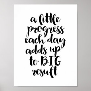 Lite framsteg varje dag, svart motivation poster