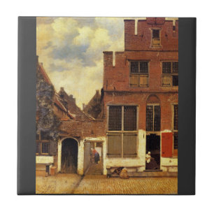 Lite gatan av Johannes Vermeer Kakelplatta