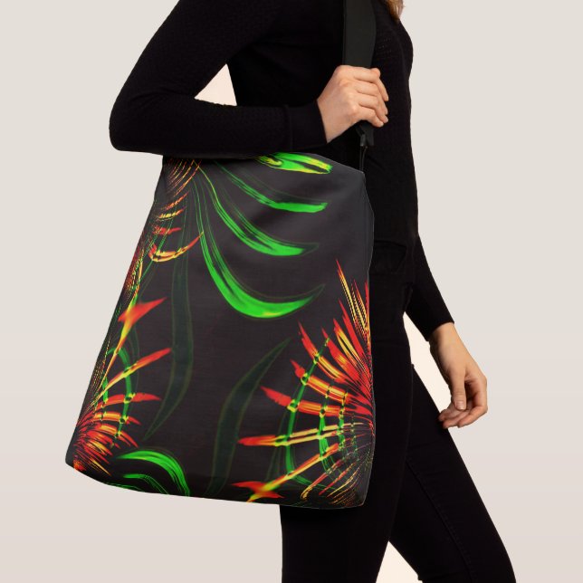 Lite gräs lämnar och bär på "brandblommor"? axelväska (Närbild)