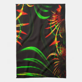 Lite gräs lämnar och bär på "brandblommor"? kökshandduk