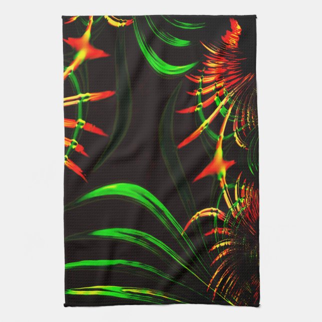 Lite gräs lämnar och bär på "brandblommor"? kökshandduk (Vertikal)