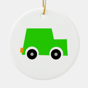Lite grön bil julgransprydnad keramik