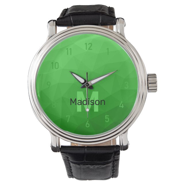 Lite grön gradientgeometri mesh mönster Monogram Armbandsur (Framsida)