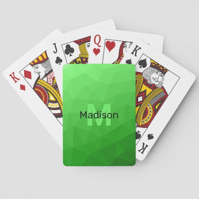 Lite grön gradientgeometri mesh mönster Monogram Casinokort (Baksidan)