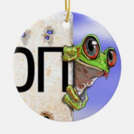 Lite grön trädgroda julgransprydnad keramik