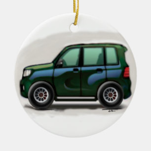Lite gröna SUV fyra rullar Julgransprydnad Keramik