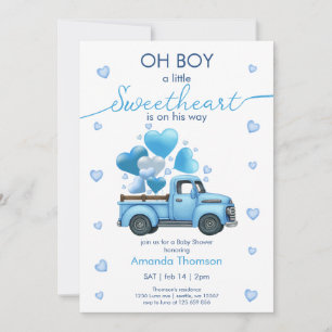 Lite gullblå Lastbil Baby Shower Inbjudningar