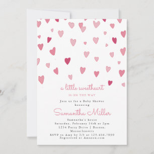 Lite gullig Rosa Hearts Baby Shower Inbjudningar