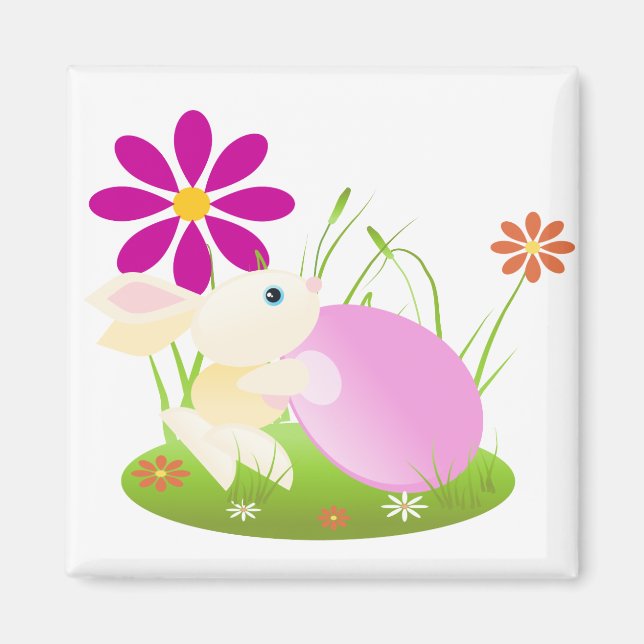 Lite Gult Baby Bunny med blommor Magnet (Framsidan)