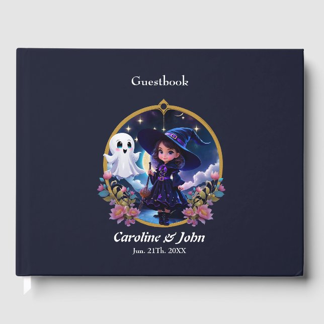 Lite häxa med stort, mousserande ögon. gästböcker (Framsida)