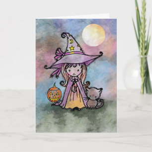 Lite häxa- och kattHalloween kort