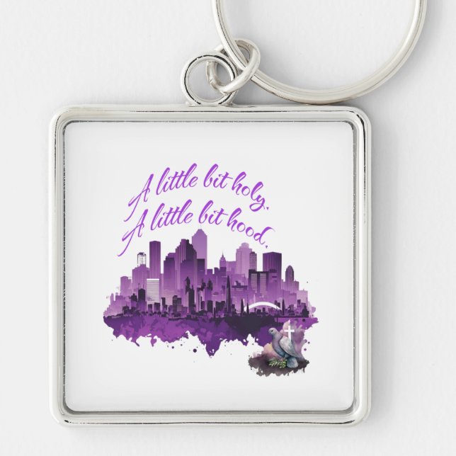 Lite helig. Lite ohyfsad. Fyrkantig Silverfärgad Nyckelring (Framsidan)