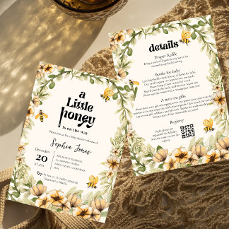 Lite honung | blomma | Bee | babydusch Inbjudningar