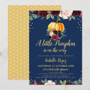 lite inbjudan för baby shower för pumpamarin blom-