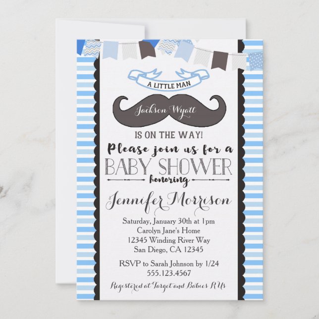 Lite inbjudan för manmustaschbaby shower (Framsida)