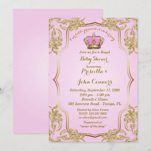 Lite inbjudan för Princess baby shower, guld, rosa