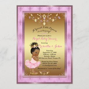 Lite inbjudan för Princess baby shower, rosa, guld