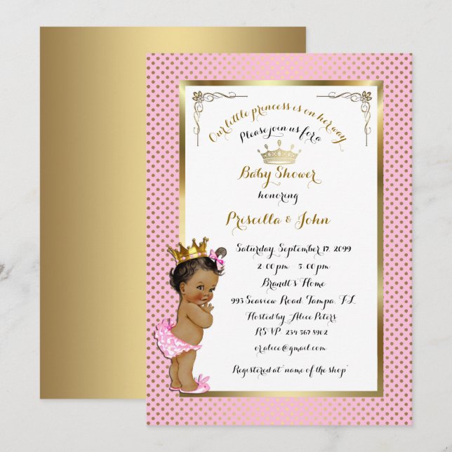 Lite inbjudan för Princess baby shower, trendig, (Fram/baksida)