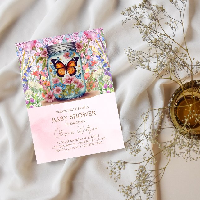 Lite kärlek i burk Butterfly Baby Shower Inbjudningar (Skapare uppladdad)