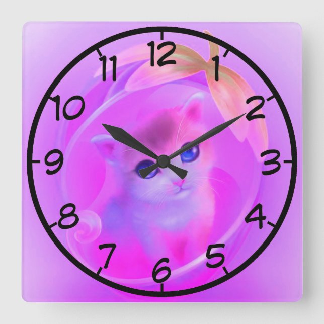 lite katt fyrkantig klocka (Framsida)