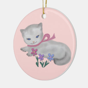 Lite kattungeprydnad julgransprydnad keramik