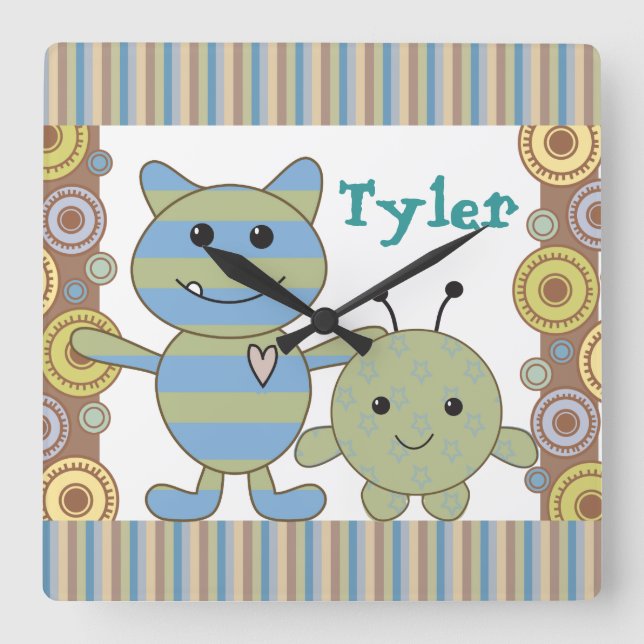 Lite kika monsterbabyväggen ta tid på fyrkantig klocka (Framsida)