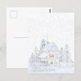 LITE KOTTAGE I SNÖ | Paintable© Vykort