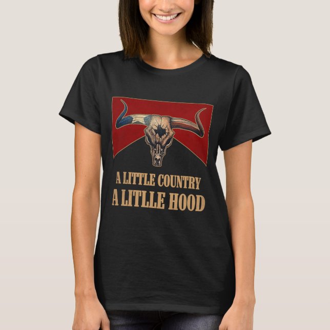 Lite Land A litlle Huva Bull Skull Western T Shirt (Framsida)