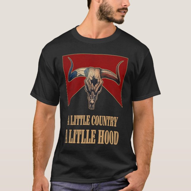 Lite Land A litlle Huva Bull Skull Western T Shirt (Framsida)