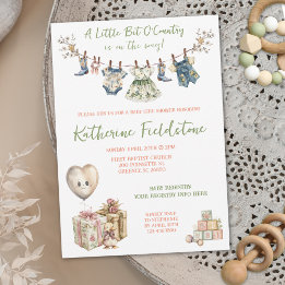 Lite lantlig klädstreck Babyflicka Baby Shower Inbjudningar