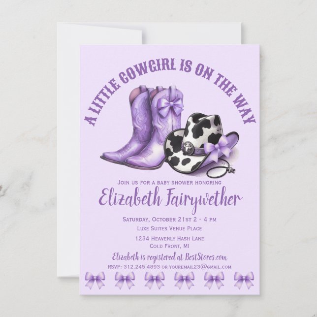 Lite Lila Bows Baby Shower Inbjudningar (Framsida)