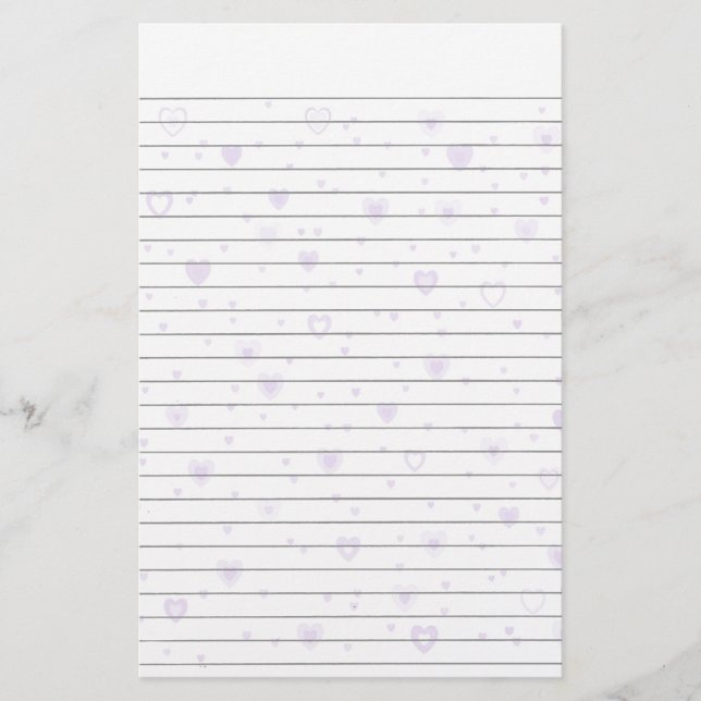 Lite Lila Hearts Linted Stationery Brevpapper (Framsida)