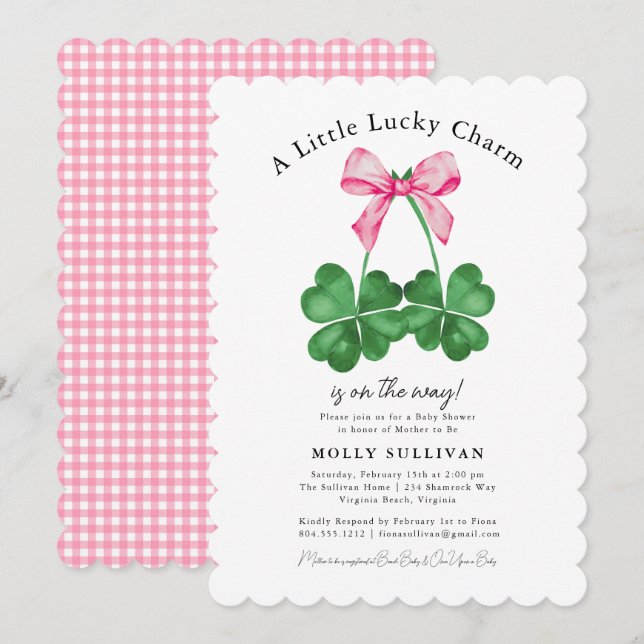 Lite Lucky Charm Shamrock Coquette Bow Inbjudningar (Fram/baksida)