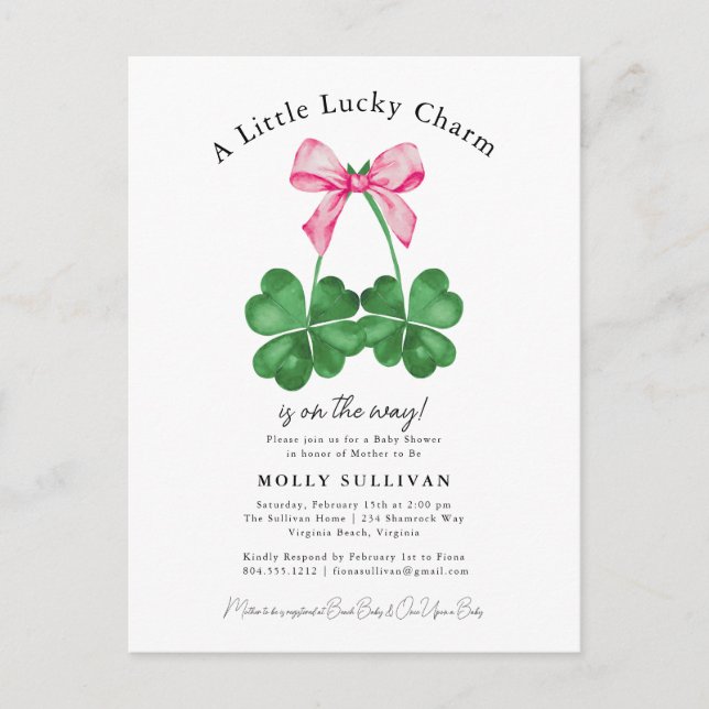 Lite Lucky Charm Shamrock Coquette Bow Vykort (Framsida)