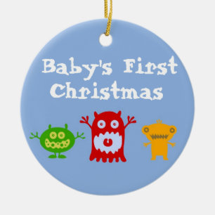 Lite monsterbaby första prydnad för jul julgransprydnad keramik
