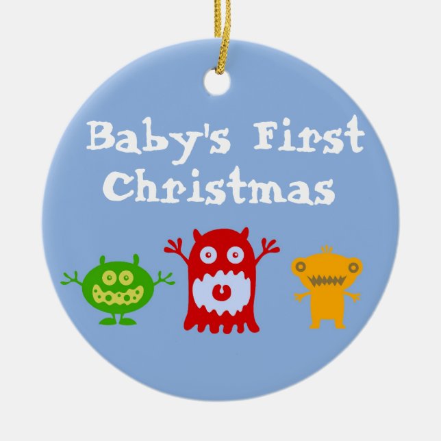 Lite monsterbaby första prydnad för jul julgransprydnad keramik (Framsidan)