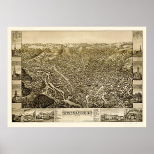 Lite nedgångar, panorama- karta för NY - 1881 Poster