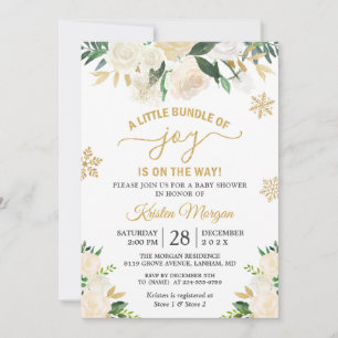 Lite paket Joy Guld Blommigt Baby Shower Inbjudningar