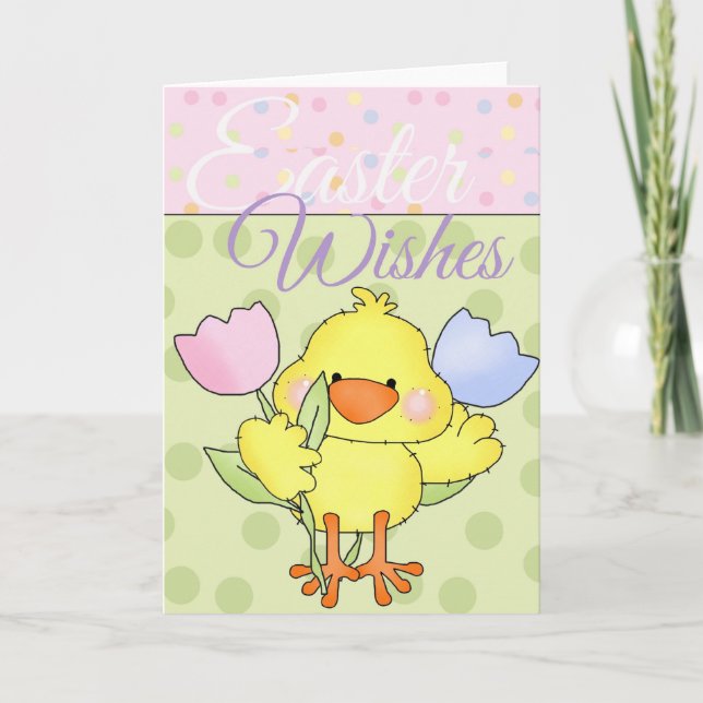 Lite Påsk-Chick med Flower Påsk Önskemål Card Helgkort (Framsida)