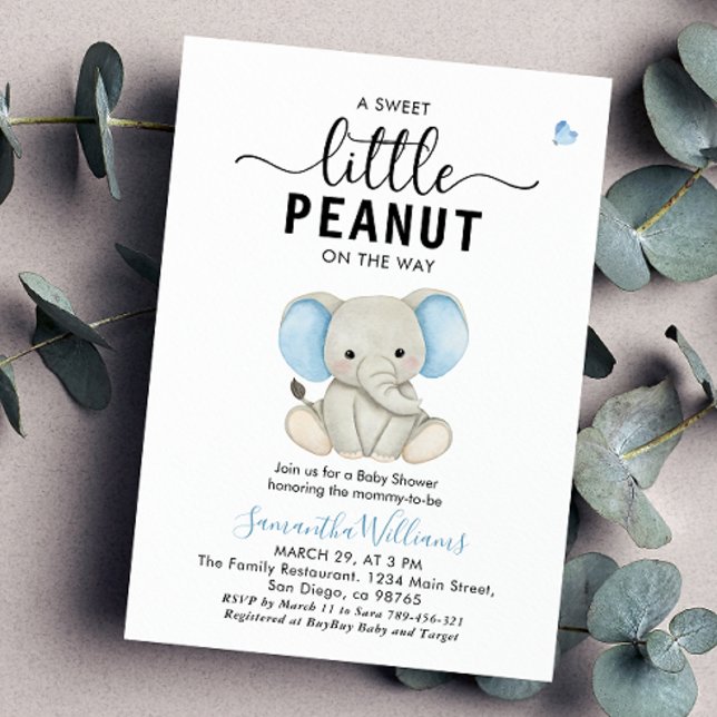 Lite peanut Cute Blue Elephant Baby Shower Inbjudningar (Skapare uppladdad)
