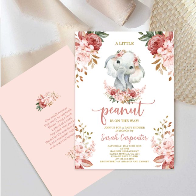 Lite peanut Elephant Baby Shower Girl Inbjudningar (Skapare uppladdad)