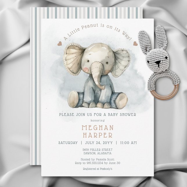 Lite peanut Elephant Blue Shower Inbjudningar (A Little Peanut Elephant Blue Baby Shower Invitation)