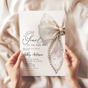 Lite Pearl Neutralt Bow Baby Shower Inbjudningar