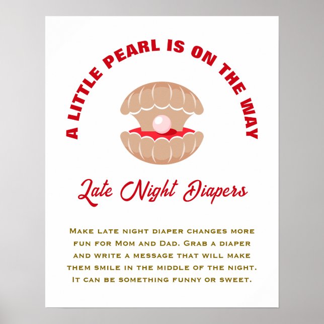 Lite Pearl Roligt Baby Shower Late Night Diaper Poster (Framsidan)